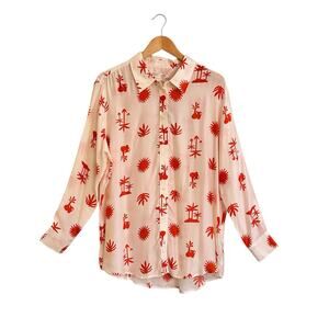 NWT Seafolly La Palma Silk Blend Shirt Tamarillo Sz Large Sun Orange Swim Beach